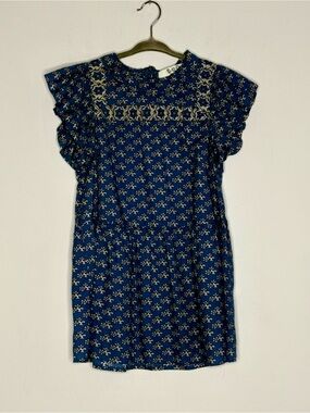Sea New York Blue Floral Ruffle Sleeve Dress Girls Size 4Y Cotton Mini Dress